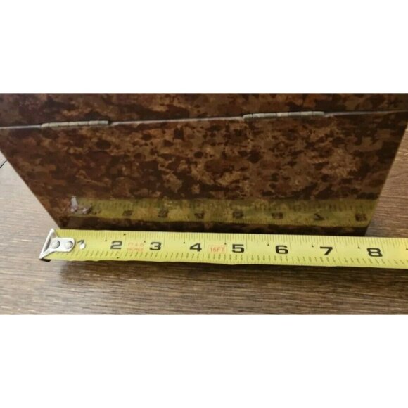 Vtg Jewelry Box Tri Fold Velvet Lined Gold Brown Marble Vinyl Mid Century - Picture 13 of 16